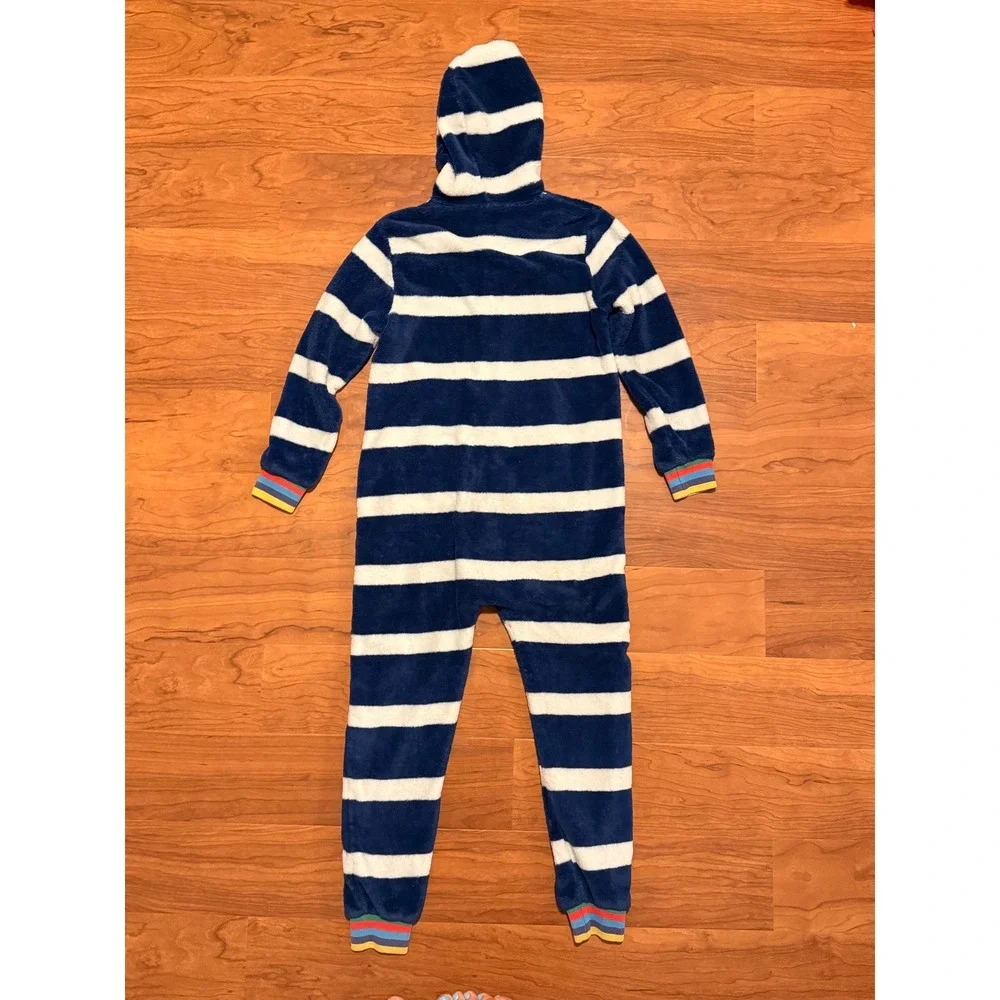 Boden Cosy Fleece Onesie Kids Navy White Fleece Hooded One Piece Pajamas 8-9Y